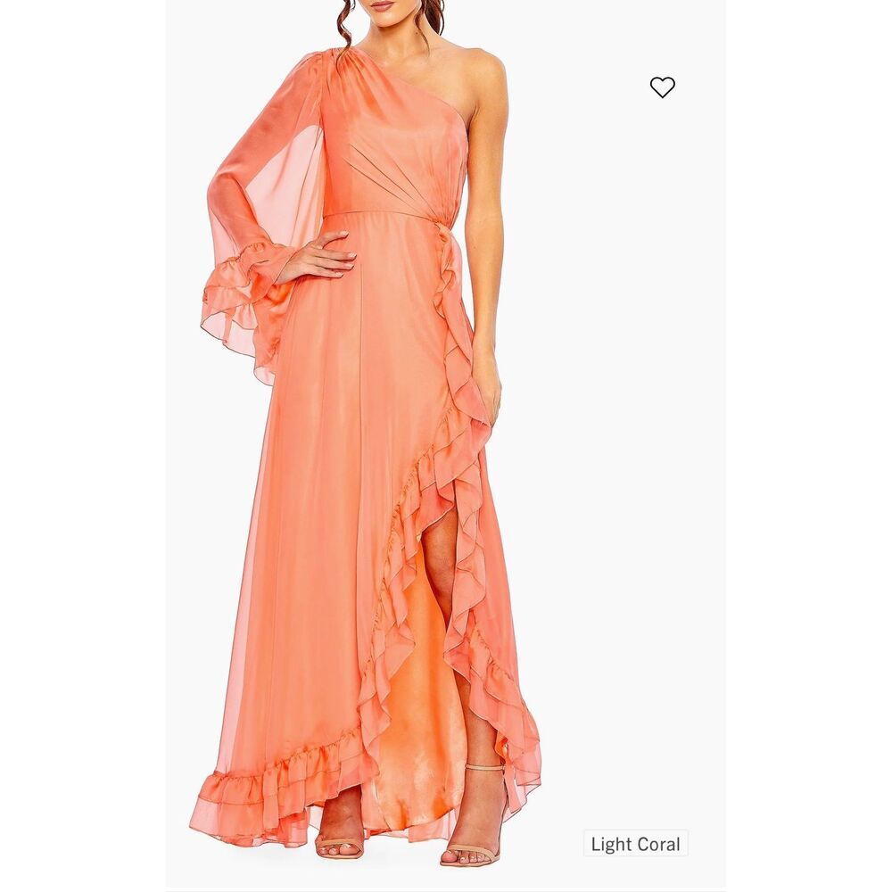 Mac Duggal Ieena One Sleeve Ruffle Hem Light Coral Formal Dress Size 2 New
